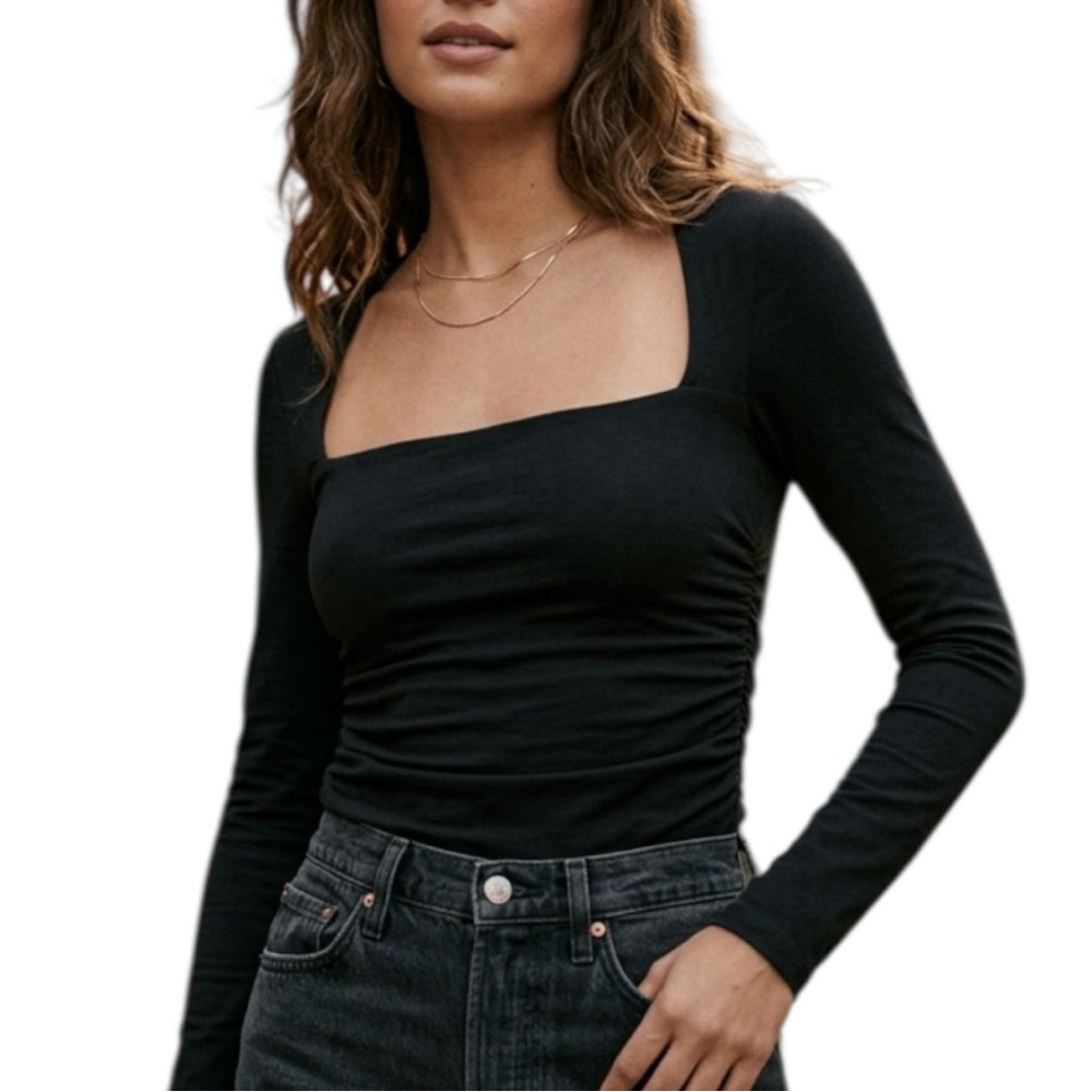 Abercrombie & Fitch Square Neck Ruched Long Sleeve Top GUC